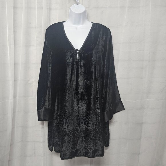Avon Blouse Black Velour Burnout Satin Tunic Goth Whimsigoth M - Picture 1 of 9